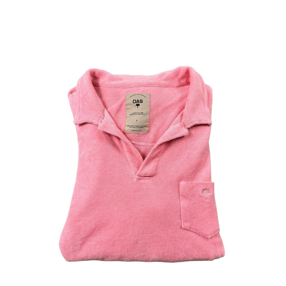 OAS Pink Terrycloth Men's Pocket Beach Polo Shirt Size Large